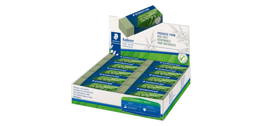 Gomma Eco 526 - 65 x 23 x 13 mm - per matita - verde - Staedtler - conf. 20 pezzi
