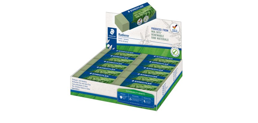 Gomma Eco 526 - 65 x 23 x 13 mm - per matita - verde - Staedtler - conf. 20 pezzi