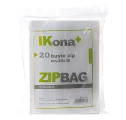 Sacchetti Zip - 20 x 30 cm - PE - trasparente - Ikona+ - conf. 20 pezzi