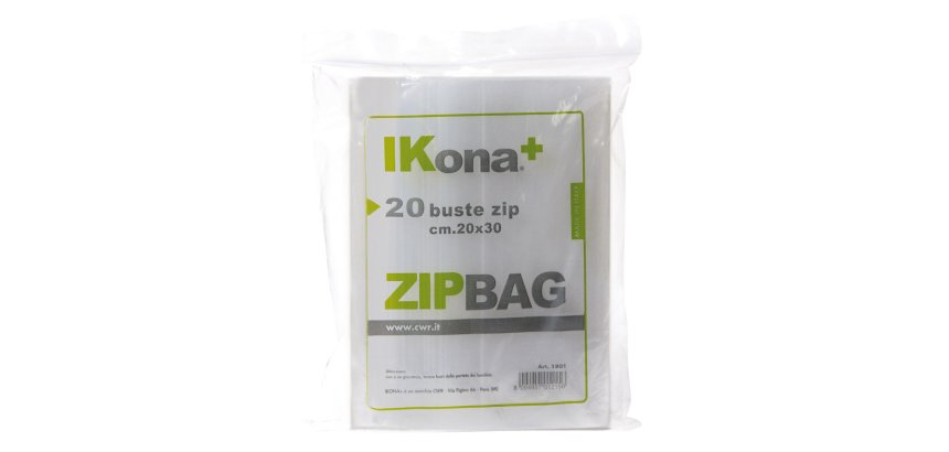 Sacchetti Zip - 10 x 20 cm - PE - trasparente - Ikona+ - conf. 20 pezzi