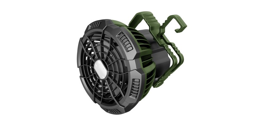 Ventilatore portatile - da campeggio - con luce LED - diametro 10 cm - 16 x 14 x 16,5 cm - Melchioni family