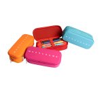 Astuccio 2 zip Monocromo -  21 x 5 x 9 cm - silicone/poliestere - colori assortiti - Pigna