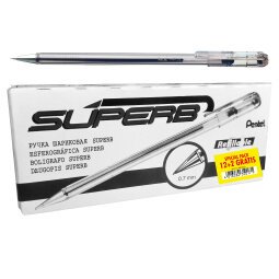 Penna a sfera Super B - punta 0,7 mm - nero - Pentel - promo pack 12+2 pezzi