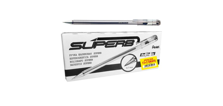 Penna a sfera Super B - punta 0,7 mm - nero - Pentel - promo pack 12+2 pezzi