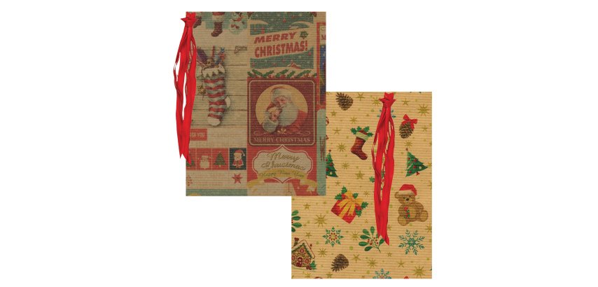 Sacchetto regalo - fantasia Natale assortite - c/ nastro rafia - 26 x 40 cm - carta - Rex Sadoch