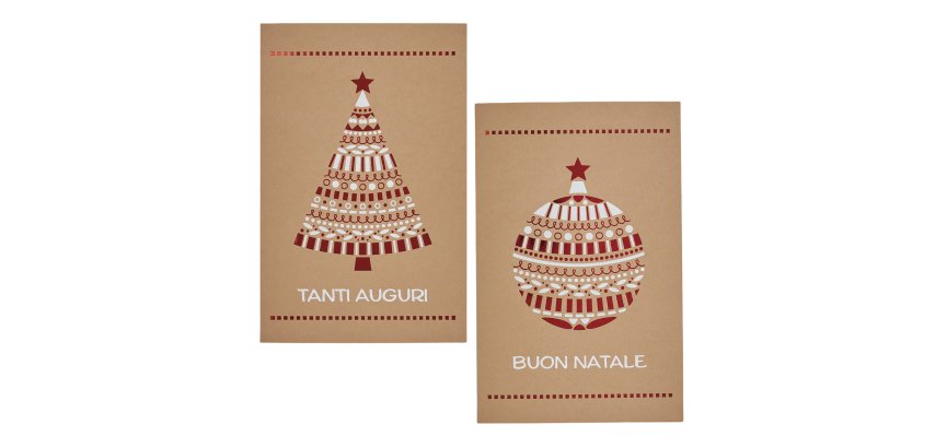 Biglietto Natale - doppio - 9 x 14 cm - cartoncino - fantasie assortite - avana - Rex Sadoch