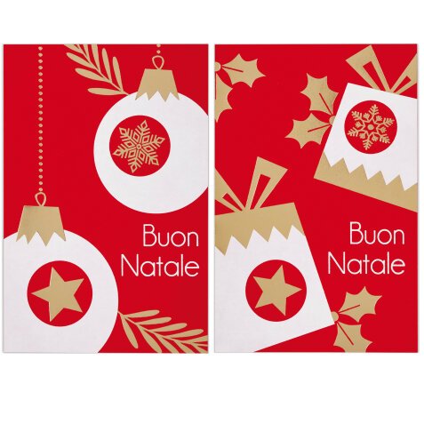 Biglietto Natale - doppio - 9 x 14 cm - cartoncino - fantasie assortite - rosso - Sadoch