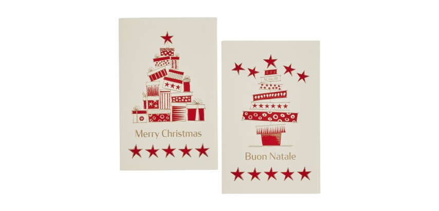 Biglietto Natale - doppio - 9 x 14 cm - cartoncino - fantasie assortite - bianco - Rex Sadoch