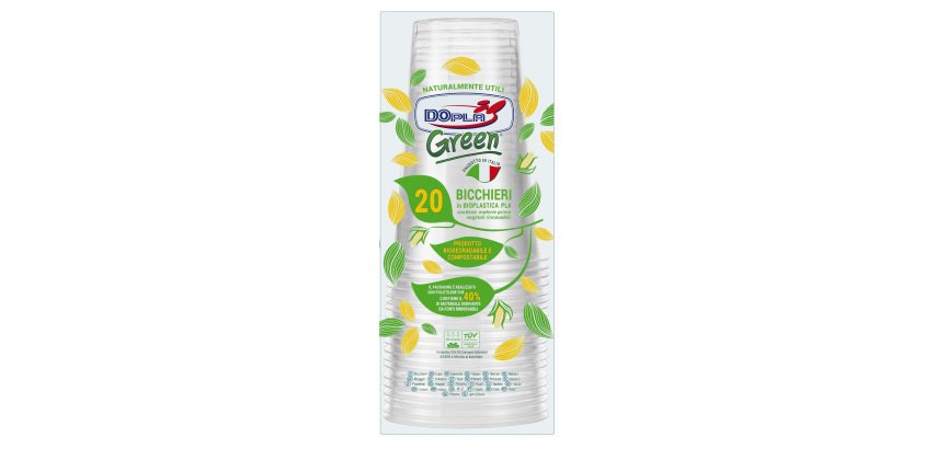 Bicchiere birra in PLA - 390 ml - trasparente - Dopla Green - conf. 20 pezzi