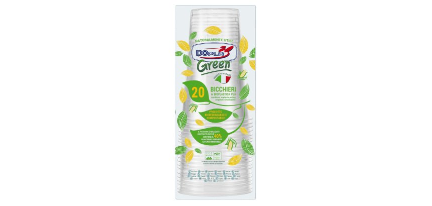 Bicchiere birra in PLA - 390 ml - trasparente - Dopla Green - conf. 20 pezzi