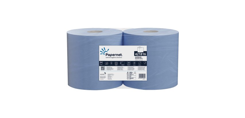 Bobina asciugatutto Superior - 3 veli - 19 gr - diametro 25 cm - 23,6 cm x 150 m - blu - Papernet