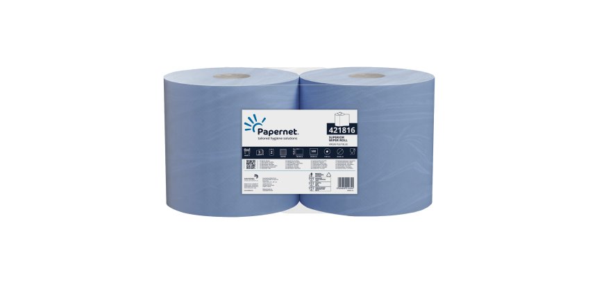 Bobina asciugatutto Superior - 3 veli - 19 gr - diametro 25 cm - 23,6 cm x 150 m - blu - Papernet