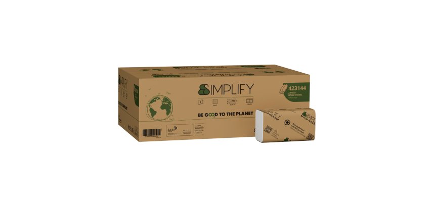 Asciugamani piegati a Z Simplify - 24 x 20,3 cm - goffratura a onda - 17,7 gr - bianco - Papernet - conf. 200 pezzi
