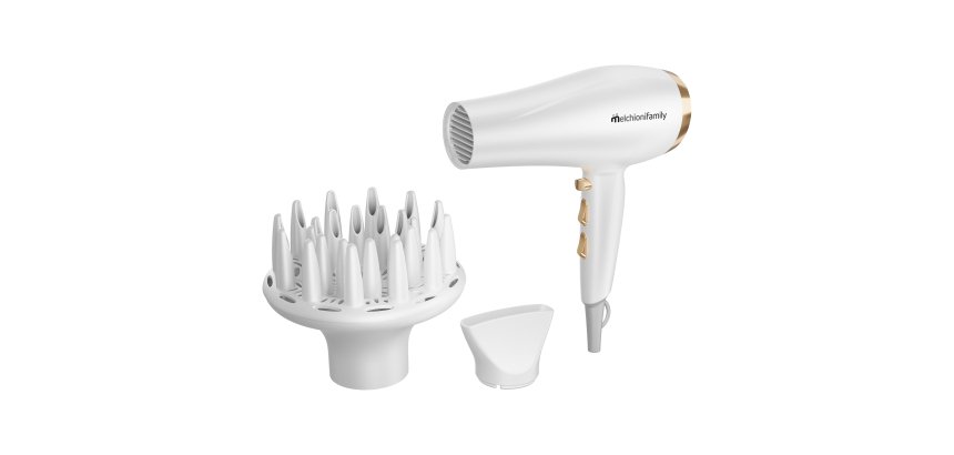 Asciugacapelli Gold Style - 2200 W - 21 x 9 x 26,4 cm - bianco/oro - Melchioni family