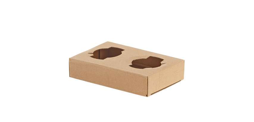 Portabicchiere da asporto - 2 posti - 17 x 11 x 3,5 cm - carta kraft - avana - Leone - conf. 50 pezzi