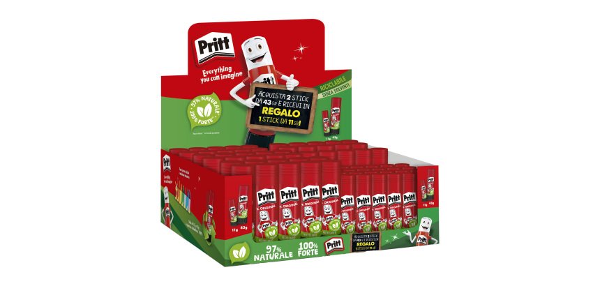 Colla Stick - 43 gr + 11 gr - bianco - Pritt - expo 50 + 25 pz