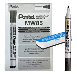 Marcatore white board MW85 - nero - Pentel - bundle 12 pezzi + cancellino magnetico