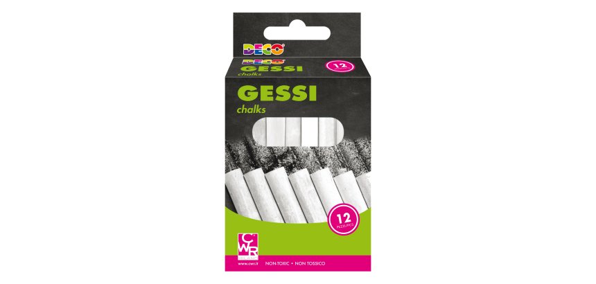 Gessetti tondi - ø 10 x 81 mm - bianco - Deco - Scatola 12 gessetti tondi