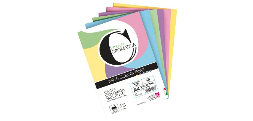 Risma carta Cromatica - A4 - 80 gr - colori assortiti tenui - 100 fogli - CWR