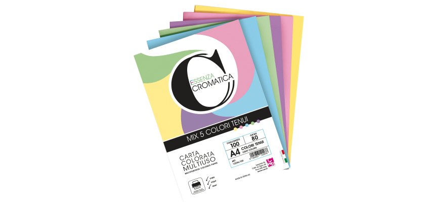 Risma carta Cromatica - A4 - 80 gr - colori assortiti tenui - 100 fogli - CWR
