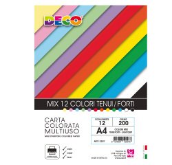 Busta carta Deco - A4 - 200 gr - colori assortiti - 12 fogli - DECO