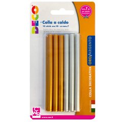 Colle stick per pistole -  oro e argento - ø 7mm - lunghezza 10 cm - Deco - conf. 12 pezzi