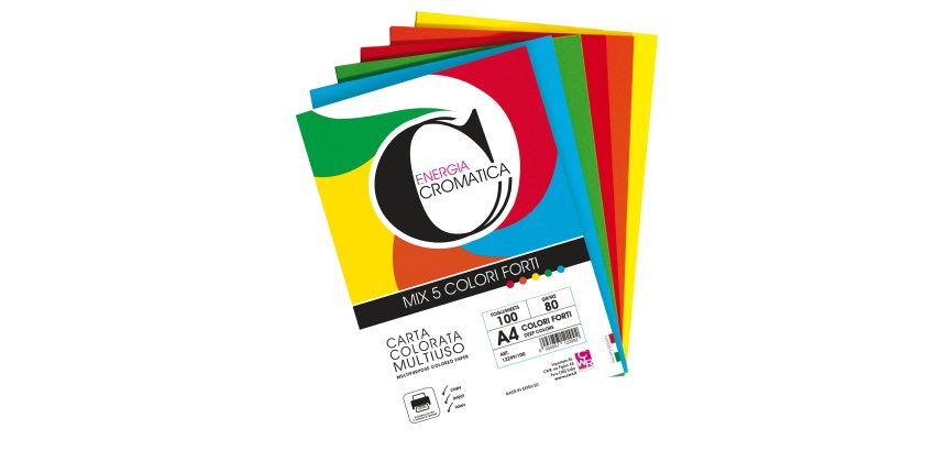 Risma carta Cromatica - A4 - 80 gr - colori assortiti forti - 100 fogli - CWR