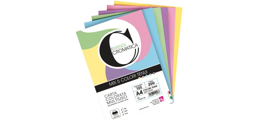 Risma carta Cromatica - A4 - 200 gr - colori assortiti tenui - 100 fogli - CWR