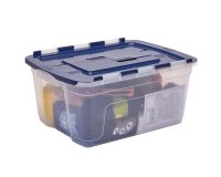 Contenitore multiuso Bankers Box - 43 x 59 x 28 cm - 45 L - PP - con coperchio a cerniera blu - trasparente - Fellowes