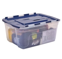 Contenitore multiuso Bankers Box - 43 x 59 x 28 cm - 45 L - PP - con coperchio a cerniera blu - trasparente - Fellowes