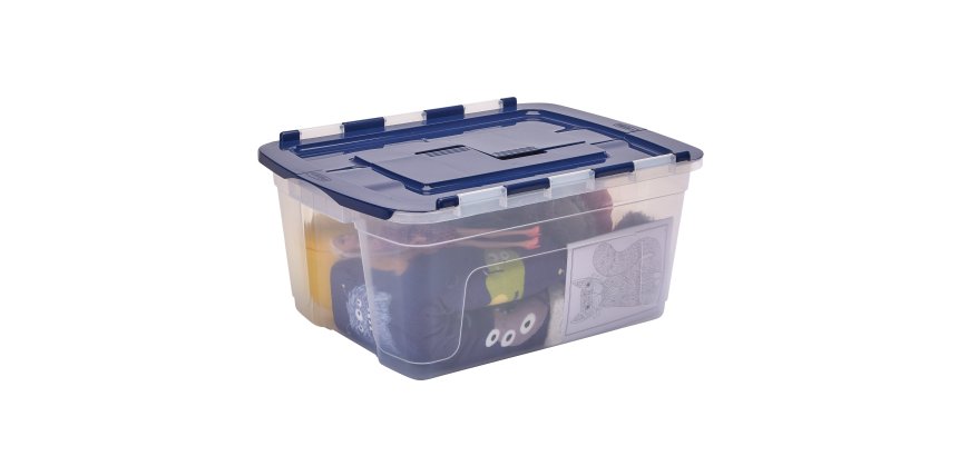 Contenitore multiuso Bankers Box - 43 x 59 x 28 cm - 45 L - PP - con coperchio a cerniera blu - trasparente - Fellowes