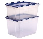 Contenitore multiuso Bankers Box - 43 x 59 x 35 cm - 55 L - PP - con coperchio a cerniera blu - trasparente - Fellowes