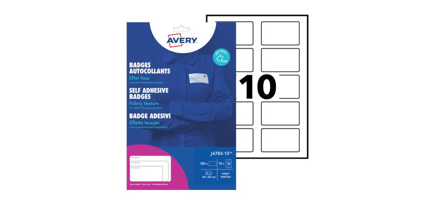 Etichette badge - in seta acetata - inkjet - rimovibili - 80 x 50 mm - 10 et/fg - 15 fogli - bianco - Avery