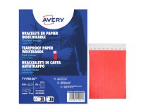Braccialetti identificativi - in Tyvek - rosso fluo - 265 x 19 mm - 50 fogli - 10 et/fg - Avery - Conf. 500 pezzi