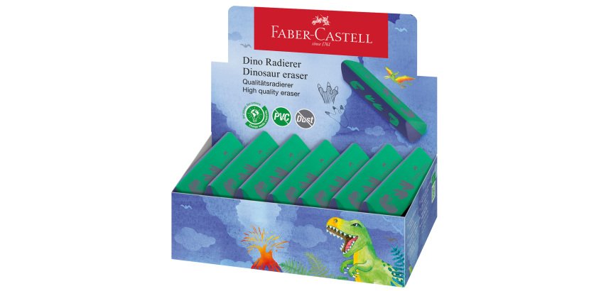Gomma triangolare dinosauro - colori assortiti - Faber Castell - expo 15 pezzi
