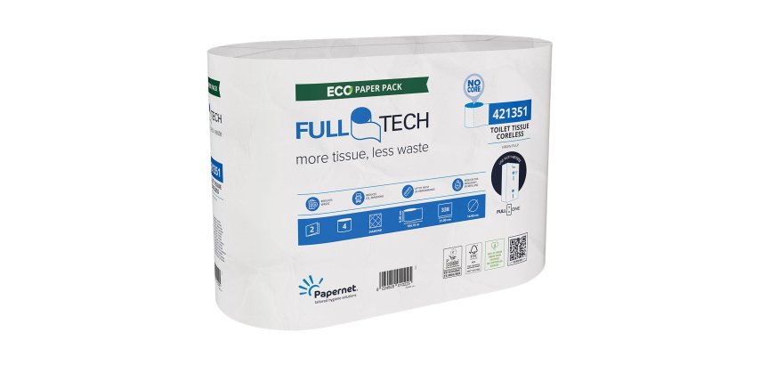 Carta Igienica FullTech - senza anima - 104,78 m - cellulosa - bianco - Papernet - pacco 4 rotoli