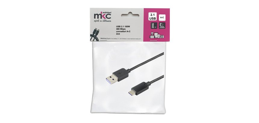 Cavo USB - 2.0 A/C - 100W - 480Mbps - 2 mt - MKC Melchioni