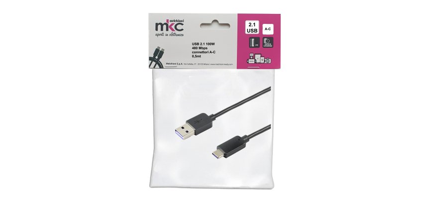 Cavo USB - 2.0 A/C - 100W - 480Mbps - 0,5 mt - MKC Melchioni