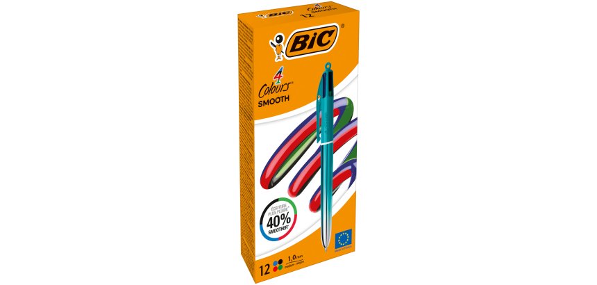 Penna sfera a scatto 4 Colori Smooth - 1.0 mm - fusto verde acqua - Bic - conf. 12 pezzi