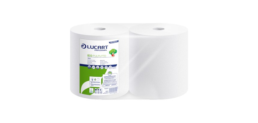 Bobina asciugatutto Eco Pulitutto - microgoffrata - 2 veli - diametro 24,5 cm - 23,5 cm x 212 m - 18,5 gr - carta riciclata - bianco  - Lucart