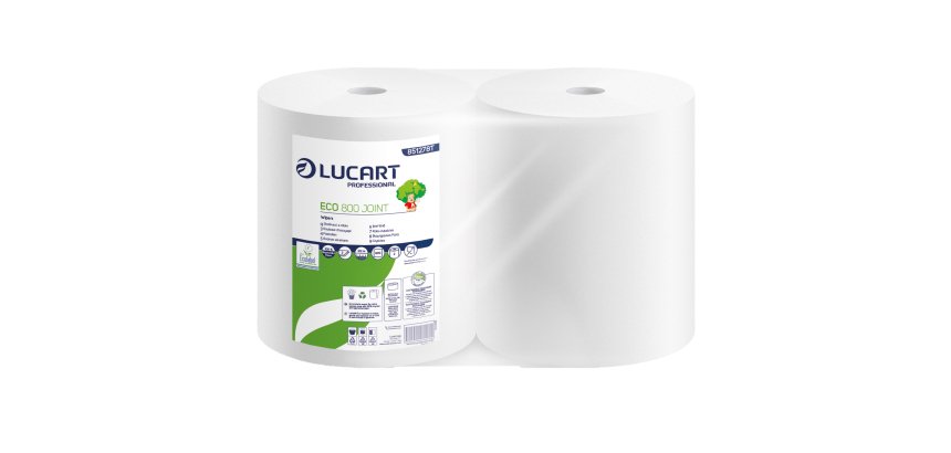 Bobina asciugatutto Eco 800 Joint - 2 veli - 18,5 gr - diametro 26,5 cm - 23,5 cm x 312 m - microgoffrata - carta riciclata - bianco  - Lucart