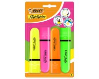 Evidenziatore Flat  - punta a scalpello - tratto da 1,2mm-4,6mm - colori assortiti fluo - Bic - astuccio 4 pezzi