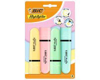 Evidenziatore Flat  - punta a scalpello - tratto da 1,2mm-4,6mm - colori assortiti pastel - Bic - astuccio 4 pezzi