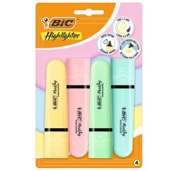 Evidenziatore Flat  - punta a scalpello - tratto da 1,2mm-4,6mm - colori assortiti pastel - Bic - astuccio 4 pezzi