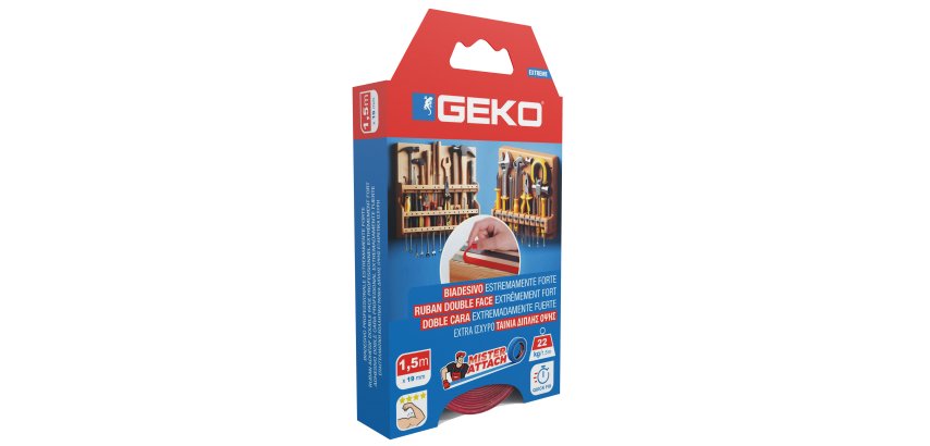 Nastro biadesivo EXTREME Mister Attach - 19 mm x 1,5 m - LDPE/acrilico - grigio/rosso - Geko