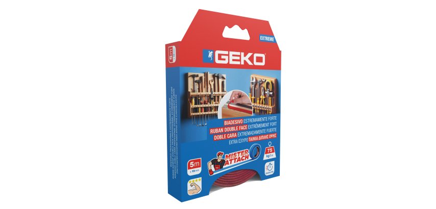 Nastro biadesivo EXTREME Mister Attach - 19 mm x 5 m - LDPE/acrilico - grigio/rosso - Geko