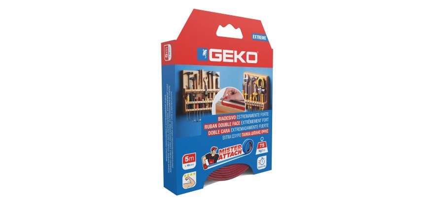 Nastro biadesivo EXTREME Mister Attach - 19 mm x 5 m - LDPE - grigio/rosso - Geko