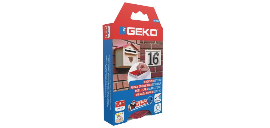 Nastro biadesivo OUTDOOR Mister Attach - 19 mm x 1,5 m - LDPE/acrilico - grigio/rosso - Geko
