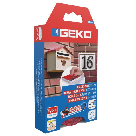 Nastro biadesivo OUTDOOR Mister Attach - 19 mm x 1,5 m - grigio/rosso - Geko