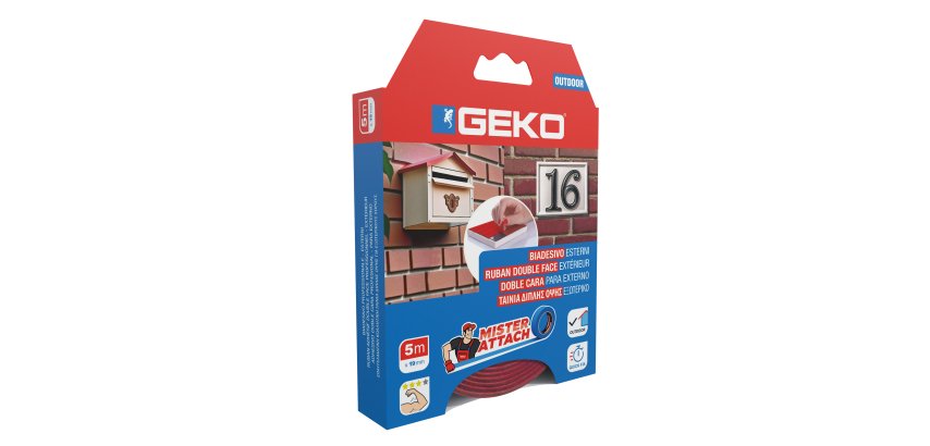 Nastro biadesivo OUTDOOR Mister Attach - 19 mm x 5 m - LDPE/acrilico - grigio/rosso - Geko